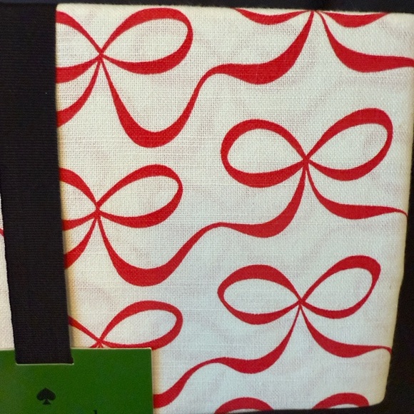 Kate Spade New York Red Ribbon Bow Oblong Tablecloth 60x84 Cotton poly New - Picture 3 of 4